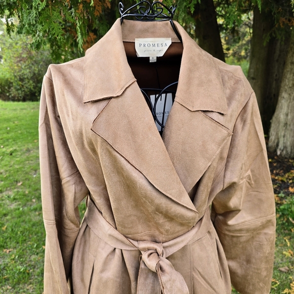 Promesa Faux Suede Long Jacket, Caramel Tan, Size S, NWT - Picture 4 of 11
